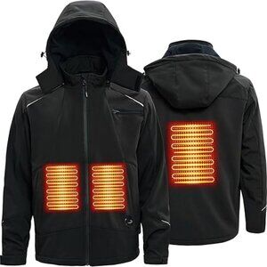 NWT Men's Heated Black Winter Ski Snowboarding Coat with Battery Pack Sz 2XL